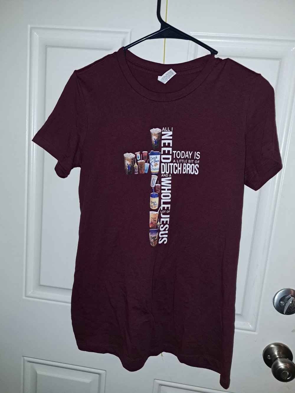 Bella Canvas Maroon Women's Tee with Cross Drink Graphic